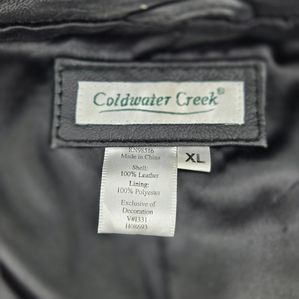 Coldwater Creek Black Leather Floral Embroidered Vest Women's XL Moto Boho - Picture 2 of 7